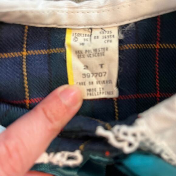 Vintage Academia navy blue green plaid school girl smock dress girl 2T peter pan - Picture 3 of 5